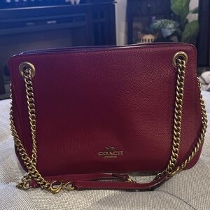 Coach Burgundy Pebbled Leather Shoulder Bag with Gold Chain